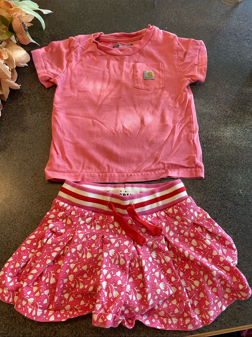 Carhartt Pink Tee and Pink Floral Skirt Set